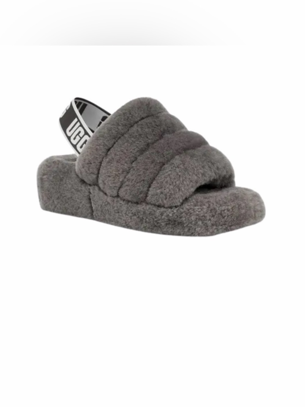 UGG Kids Gray Plush Slide with Branded Heel Strap - Picture 2 of 7